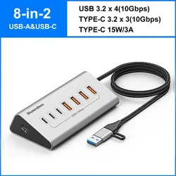 High - Speed USB 3.2 Aluminum Docking Station with Card Reader - Multi - Port USB - C Hub (8 - in - 2 10Gbps)