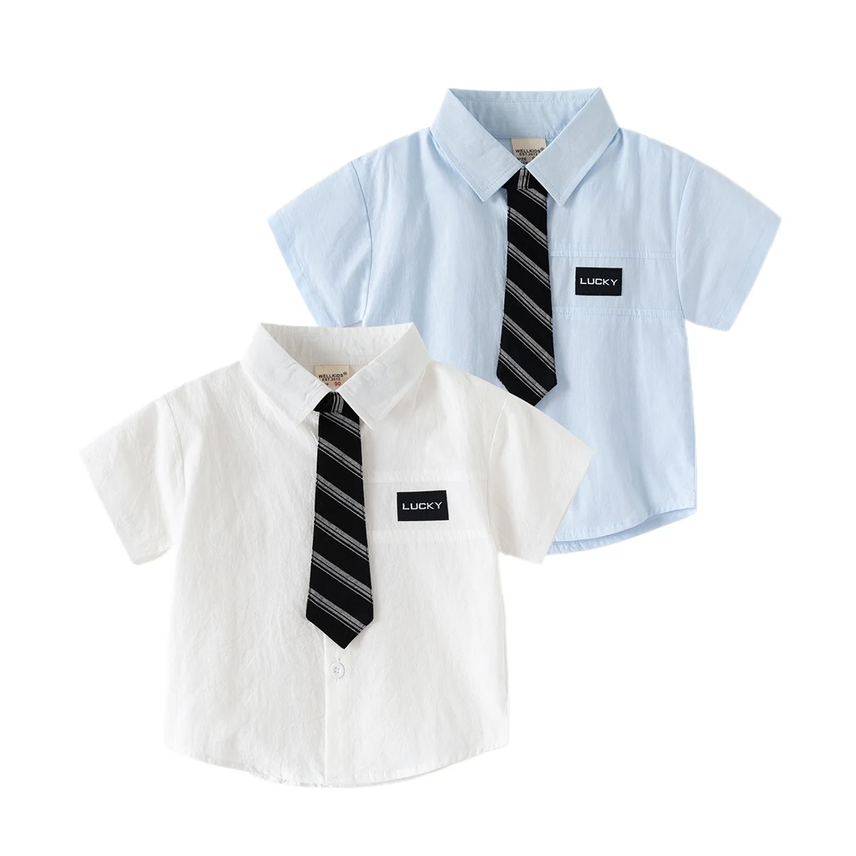 Boys Shirts with Tie Toddler Kids Tops Oufits Elegant Children's Clothes