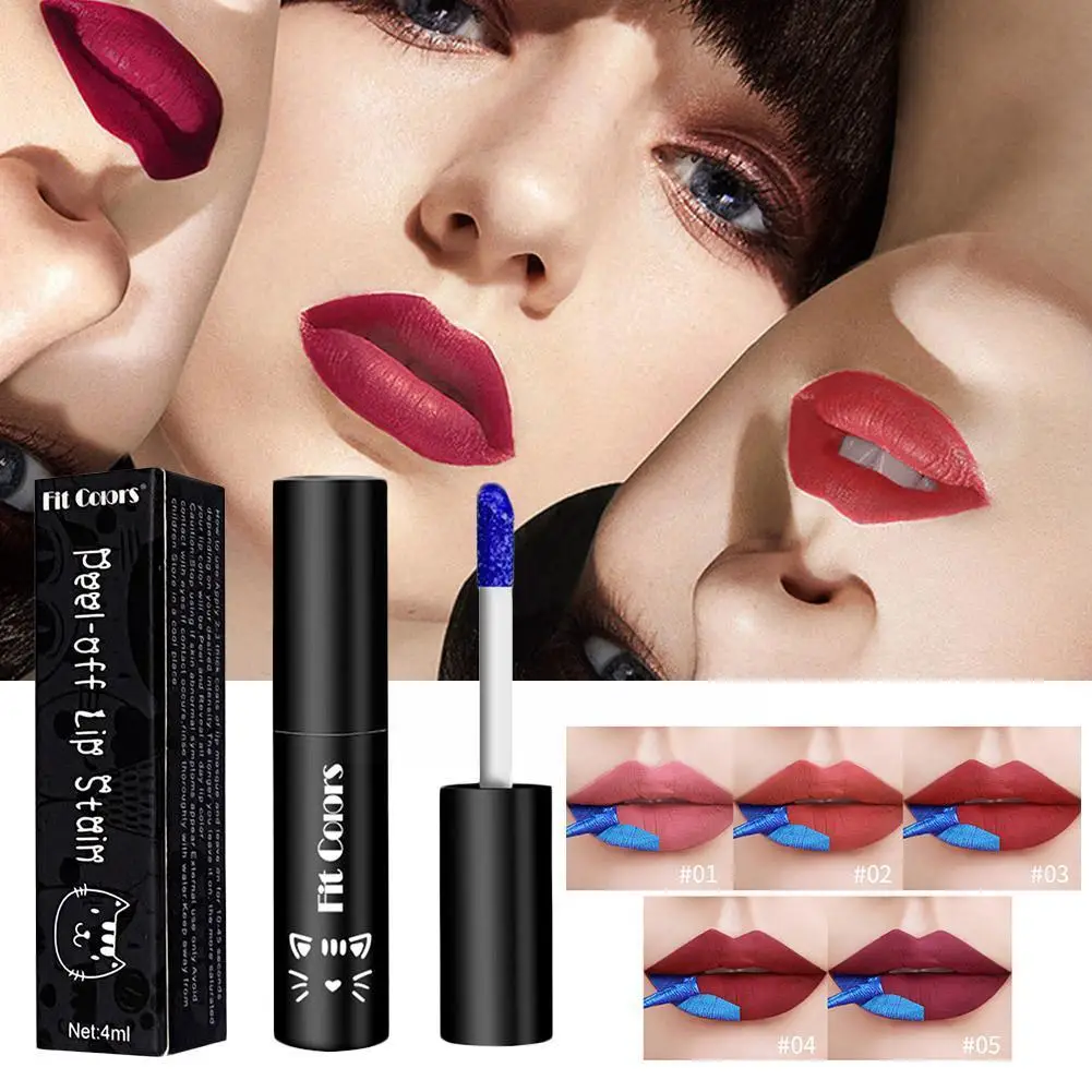 

5 Colors Tear Off Lipstick Waterproof Long Lasting Lip Non-Stick Cup Lip Lip Reveal Makeup Color Tattoo Peel Stain Gloss St D2F9