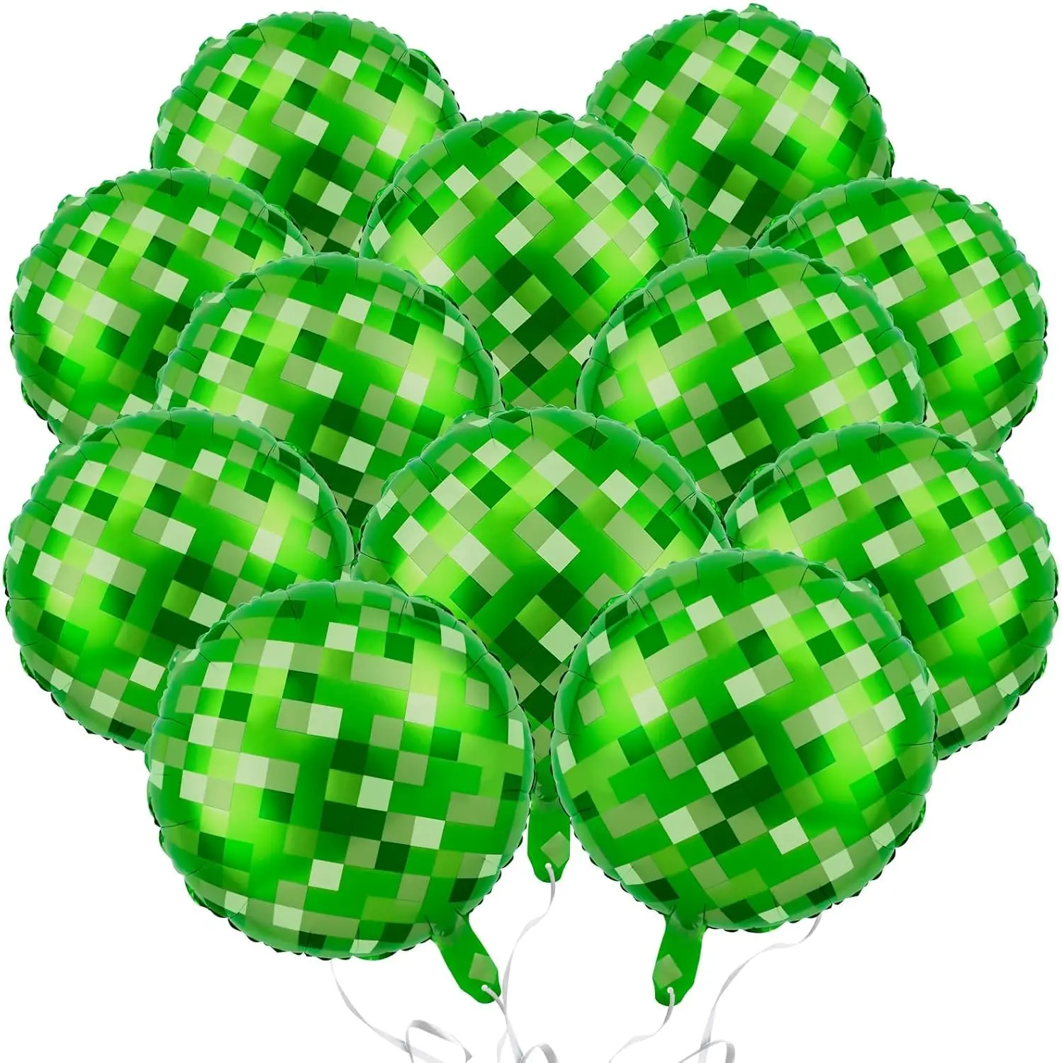6/12 Stück Pixel-Ballon, 45,72 cm, grüner Aluminiumfolienballon mit Band, Pixel-Thema, Party-Dekoration, Partyzubehör für Kinder