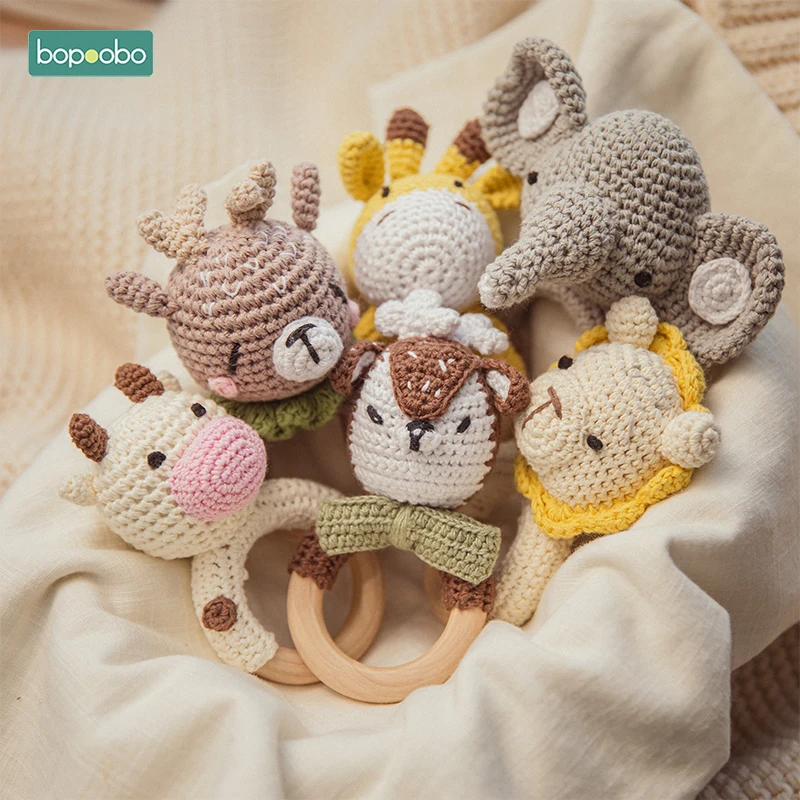 1pc Baby Rattles Crochet Bunny Rattle Toy Wood Ring Baby Teether Rodent Gym Mobile Rattles Newborn Educational Toys baby toys,ball rattle toy,hanging rattles toy,baby rattle toys,plush rattle toy