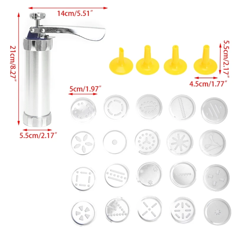 Cookie Press Cookie Press Gun Kit DIY Biscuit Maker and Churro Maker with 20 Decorative Stencil Discs and 4 Icing Tips 1set