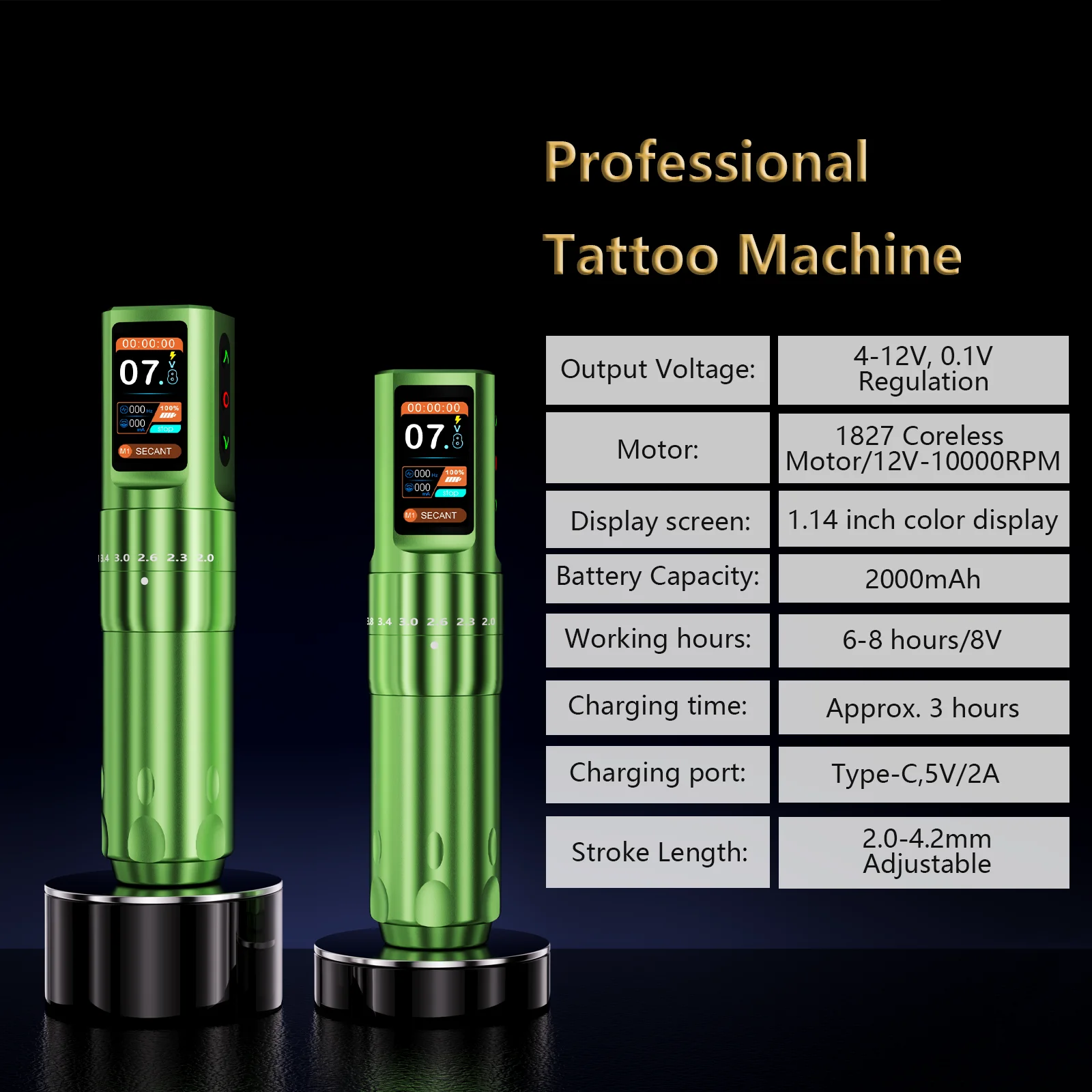 Tattoo Pen Tattoo Supplies Tattoo Motor New BIGWASP 2.0-4.2mm Adjustable Stroke Wireless Tattoo Machine Pen Strong Coreless Motor 2000mAh OLED Color Screen Battery Pen