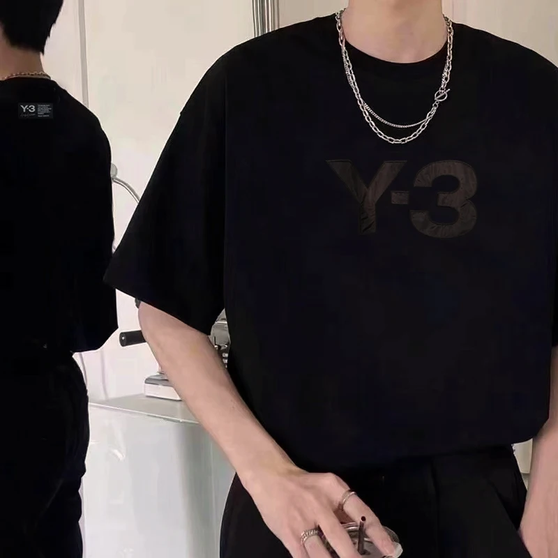 

2024 Y-3 Short Sleeve Stitching Embroidery Y3 Letter Hollowed-Out Round Neck Short Sleeve Cotton Half Sleeve Loose T-Shirt