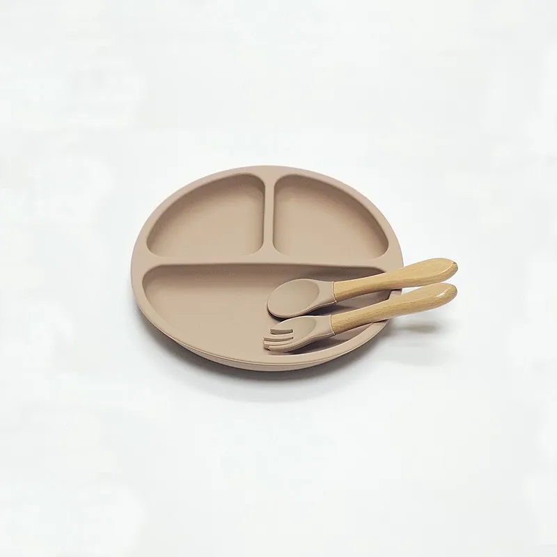 3pcs Silicone Dinner Plate 3 Compartments Reinforced Suction Cups Compartmentalized Children's Silicone Bowl Complementary Bowl