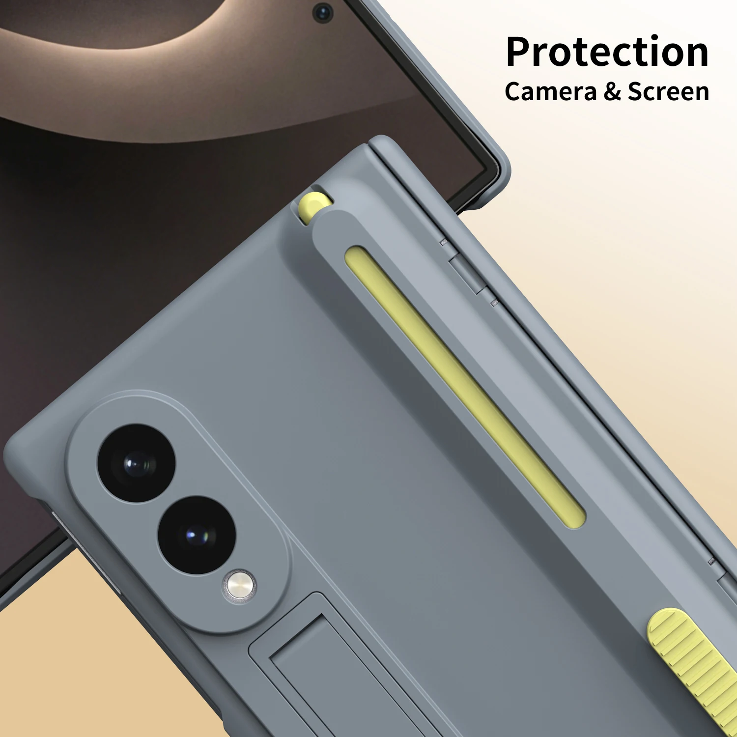 Foldable Phone Protective Case with Retractable Stylus, Built-in Kickstand & Screen Guard