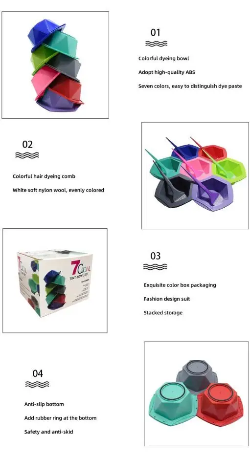 Description Picture 3 of itemProfessional 7 Pcs Hair Color Bowl Mixing Styling Tools Hairdressing Color Bowl Barber Shop Hair Color Mixer Accessory