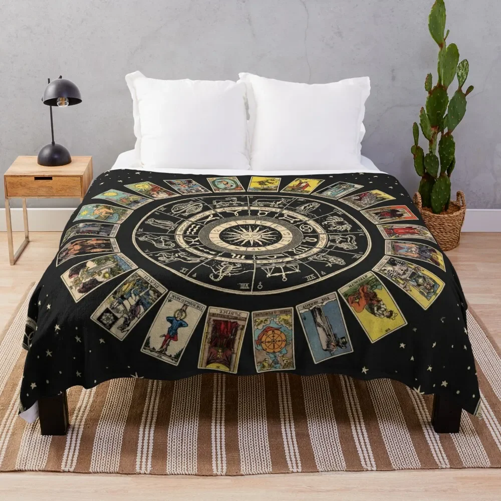 

Wheel of the Zodiac, Astrology Chart & the Major Arcana Tarot Throw Blanket Cute Blanket