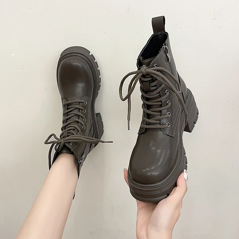 Shoes for Women 2023 Non Slip Ankle Women's Boots Platform Modern Boots Women Zip Round Toe Lace Up Fretwork Heel Shoes Female