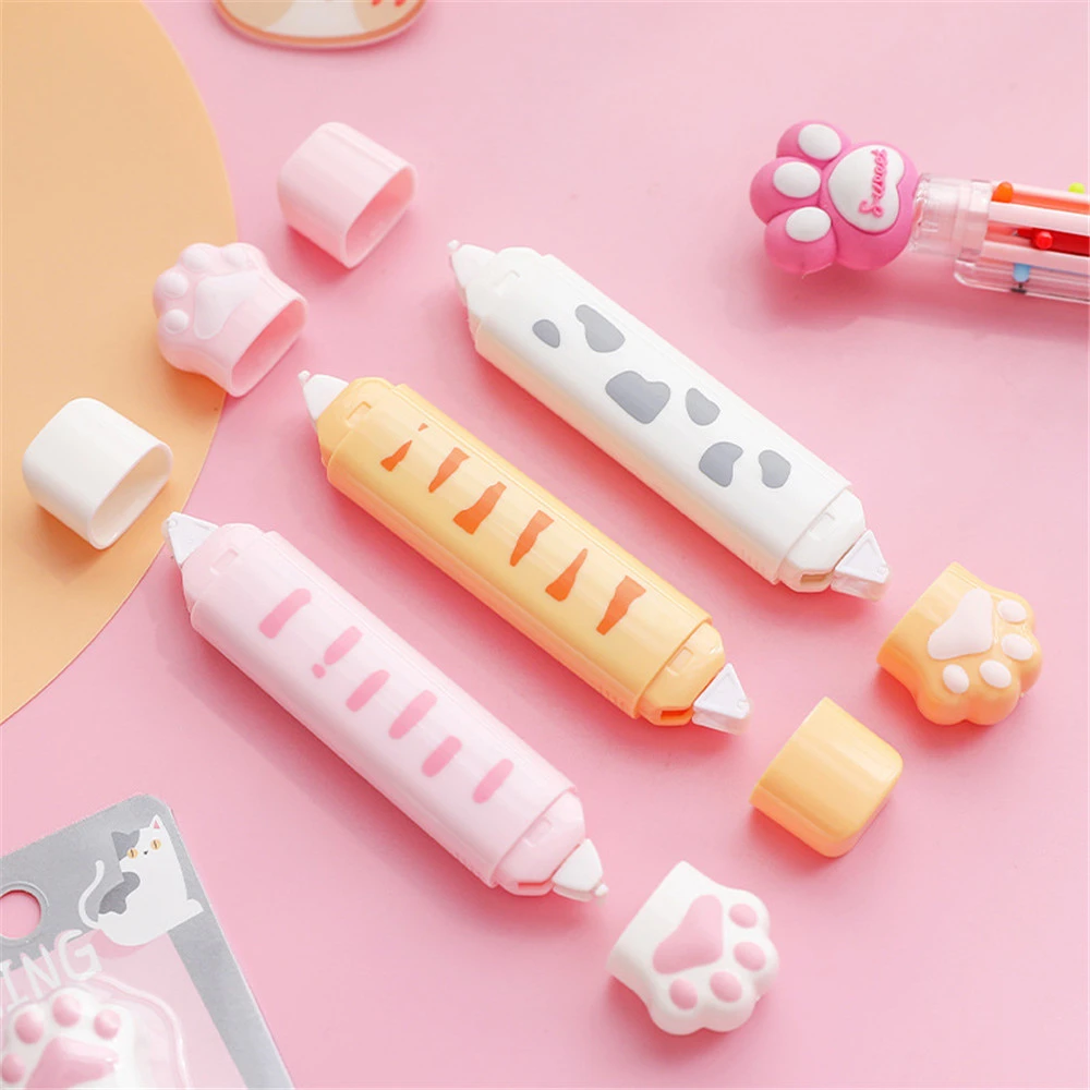 2 In1かわいい猫の足4m修正テープカワイイ3m接着剤テープステーショナリーノベルティ修正バンドキッズギフト学校事務用品 修正テープ Aliexpress