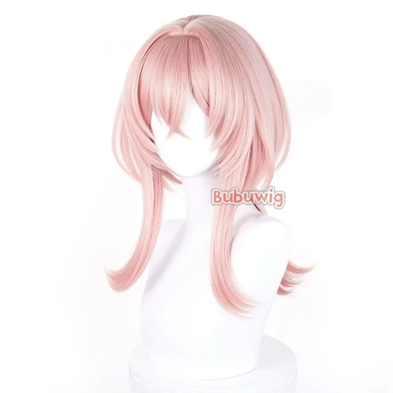 Bubuwig 합성 헤어 리니아 코스프레 가발 게임 Genshin Impact 리니아 52cm 긴 스트레이트 혼합 색상 포니테일 가발 내열성