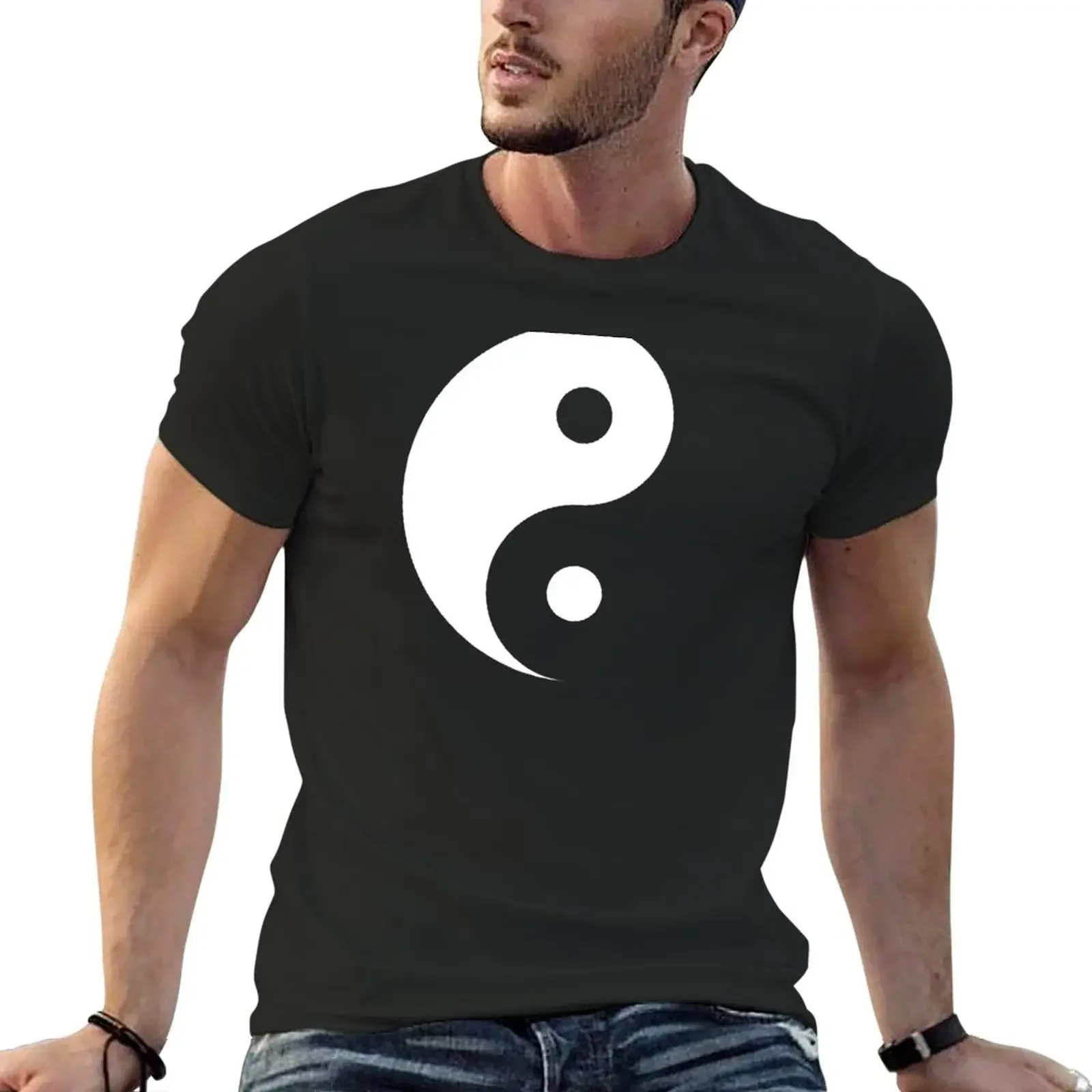 

Yin and Yang - Negative Space Design White on Black T-Shirt oversized kawaii clothes oversized t shirt men