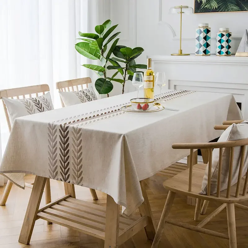 Rustic Coffee Leaves Pattern Waterproof Tablecloth - Cotton Linen Rectangle for Kitchen and Living Room Decor