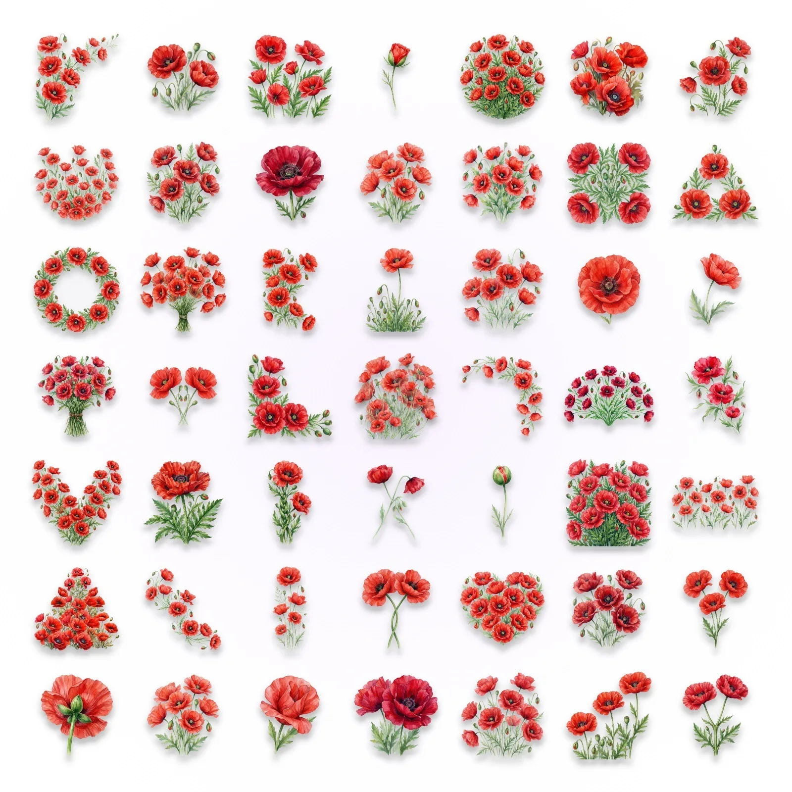 50/100 Pcs 레드 로즈 꽃 스티커, 투명 PET 방수 DIY 전화 꽃병 노트북 파일 폴더 헬멧 자동차 서랍 냉장고 기타