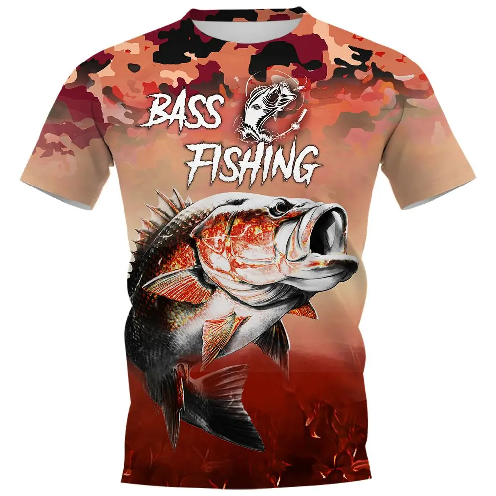 

Summer Men's Fashion Casual Short-sleeved Top Fishing Pattern Men's Street Clothing Fish Round Neck T-shirt