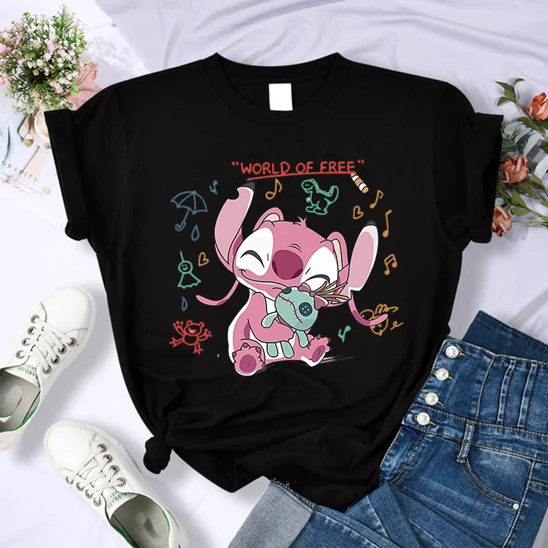 thumbnail image 1 of Camiseta de algodón para niños de Kawaii Disney Lilo Stitch, camiseta de verano con estampado de corazón de Stitch de dibujos animados, ropa bonita de Disney Anime para niños, 1 of 5