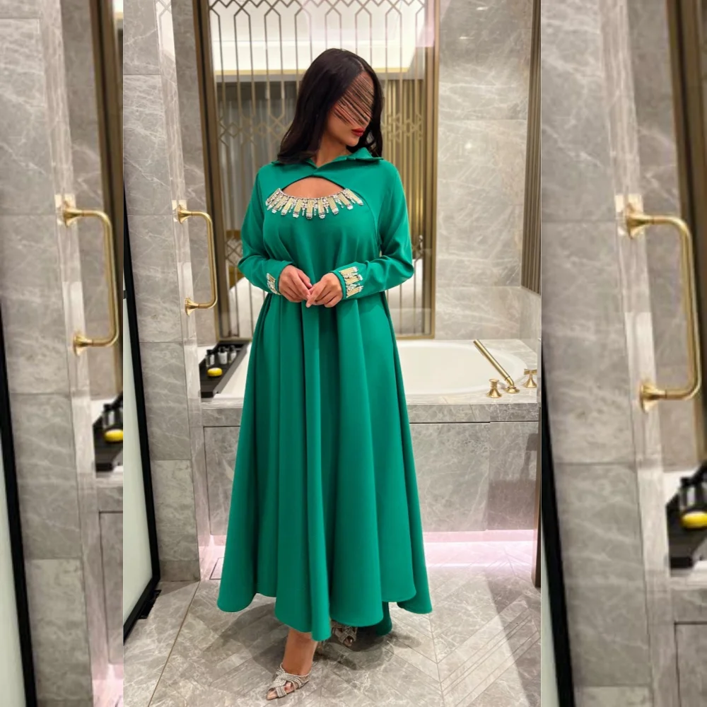 

Prom Dress Evening Jersey Sequined Ruched Wedding Party A-line High Collar Bespoke Occasion Gown Midi Dresses Saudi Arabia