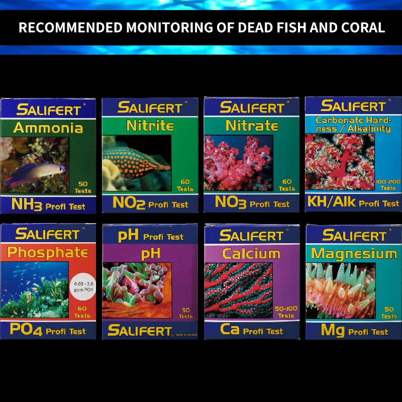 Salifert Seawater Tester Test Kit Ca Cu I2 KH Mg NH4 NO2 Nitrite NO3 Nitrate PH PO4 Sr Potent Water