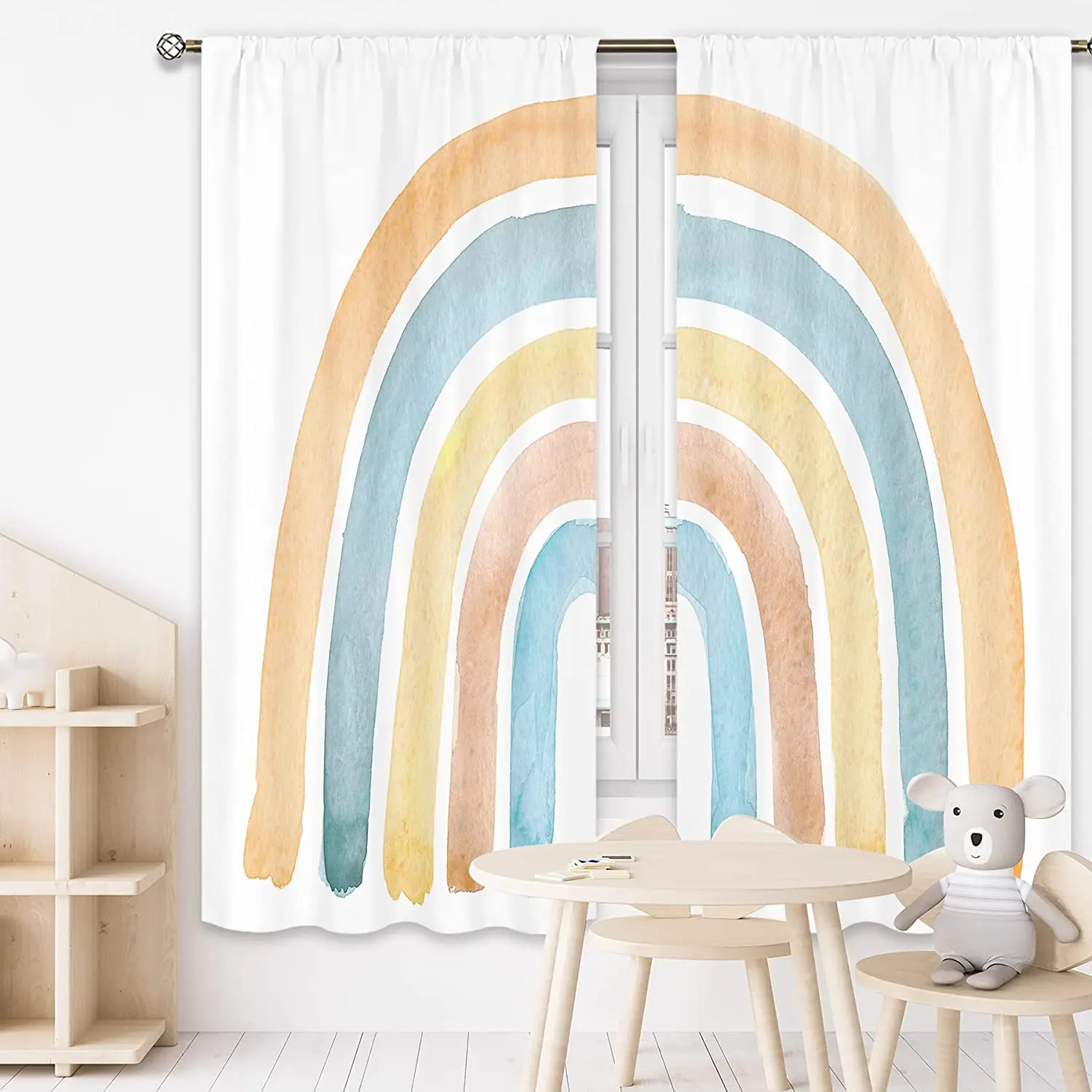 

Yellow and Blue Rainbow Curtains for Girls Bedroom Twinkling Stars Living Room Home Decor Left and Right Biparting Open