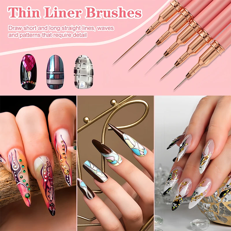 Nail Art Brushes 5pcs Liner Brush Set UV Gel French Stripe Line Painting Drawing Flower Pen Professional Manicure Tool