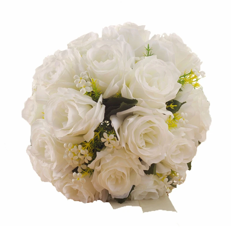 Holding Flowers Artificial Natural Rose Wedding Bouquet With Silk Satin Ribbon White Champagne Bride Bouquet Wedding Supplies