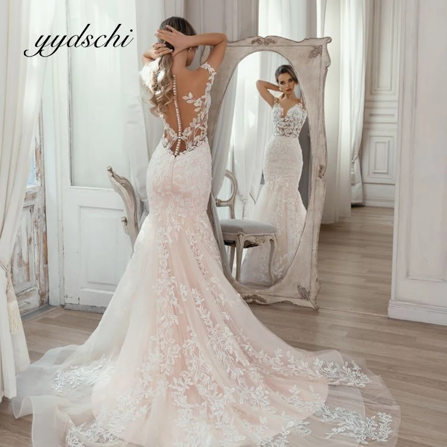 

White Bridal Dresses 2023 Wedding Dress Illusion Strapless Sexy Sleeveless Lace Floor Length Sweep/ Brush Train Slim Applique
