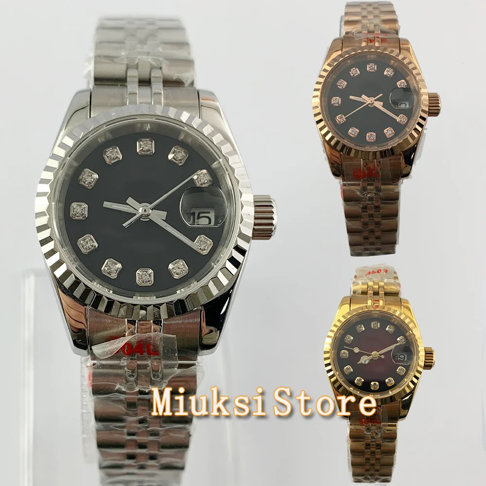 

26mm Fashion Rose Gold Ladies Watches Diamond Dial Sapphire Glass Date NH05 Automatic Movement Womens Watch Mini Design