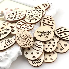 

50Pcs Wood Blank Mix Easter Egg Wood Chip For Handmade DIY Craft Hollow Wood Chips DIY Decoration Home Decoration