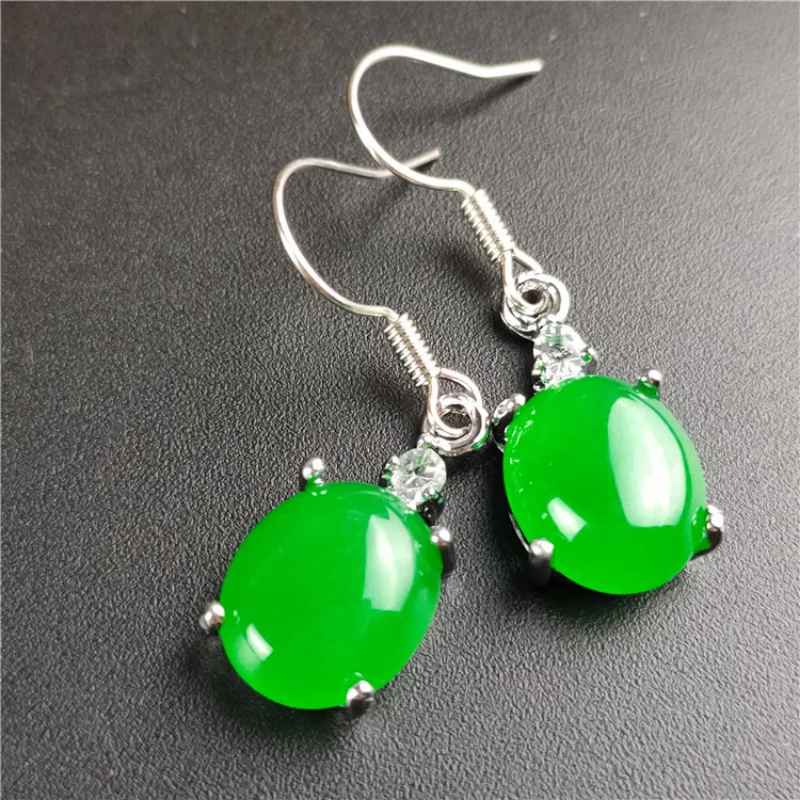 New King Green Ma Laiyu Inlaid Emerald Egg Earrings Women'S Fashion Simple Jewelry