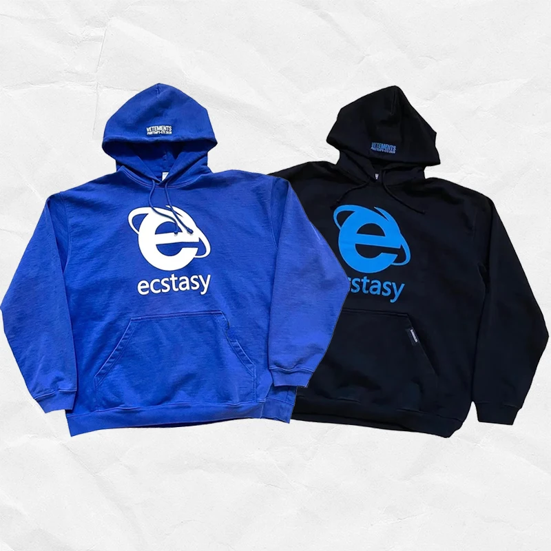 

Ecstasy Letter Graphic Print Pullover Men Y2K Oversized Hoodie Harajuku Sweatshirt Hip Hop Hooded Clothes Streetwear Tops New