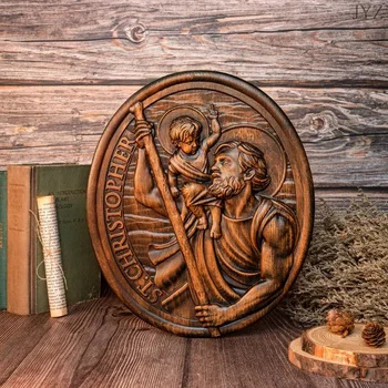 St. Christopher Wood Carving Plaque 1