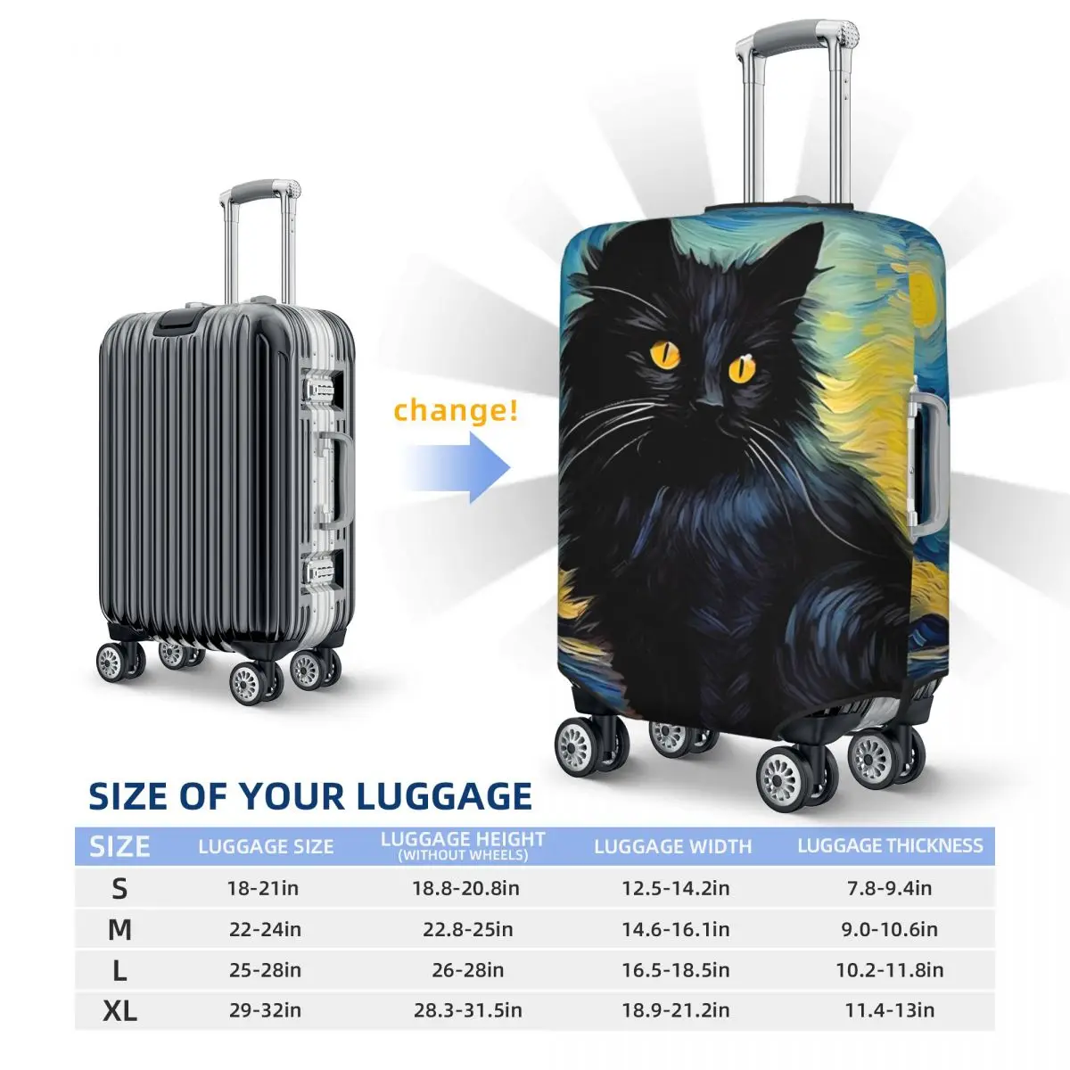 Painting Black Cat Suitcase Cover starry night sky Strectch Cruise Trip Protector Luggage Supplies Flight