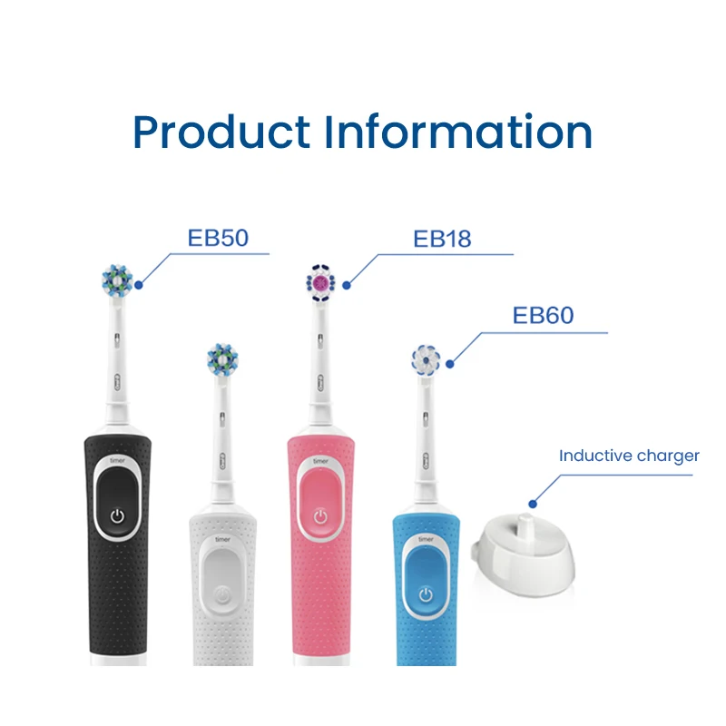 구강 B D100 전동 칫솔, 2D 활력 회전 칫솔, 2 분 타이머, 7,600RPM 방수, 4 개 선물, 50A 브러시 헤드