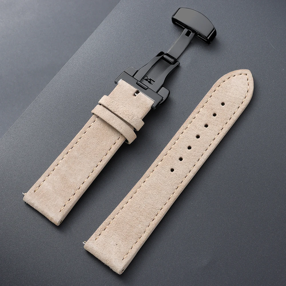 Vintage Suede Cowhide Watch Strap with Butterfly Buckle Bracelet - Sport Wristband