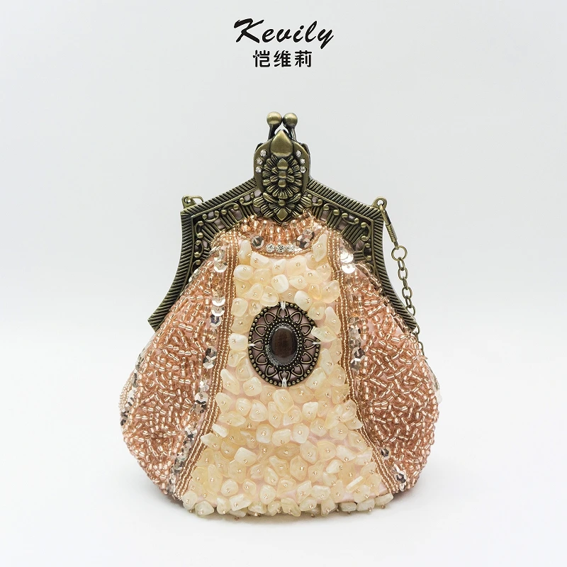 

Брендовая дизайнерская женская сумка, чистая ручная работа, винтажная бронзовая вышивка бисером, Qipao Mouth, Золотая сумка, благородная Роскошная обеденная сумка