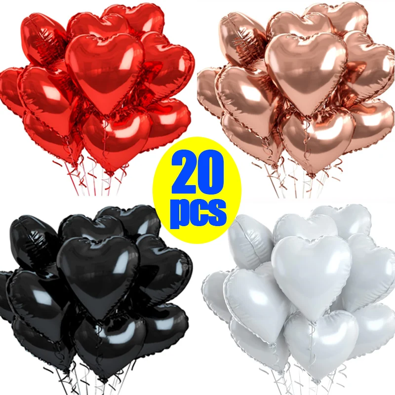 20/5Pc Color Love Heart Balloon Metal Mirror Aluminum Film Balloon Helium Globos for Valentine's Day Wedding Party Decor 18 Inch