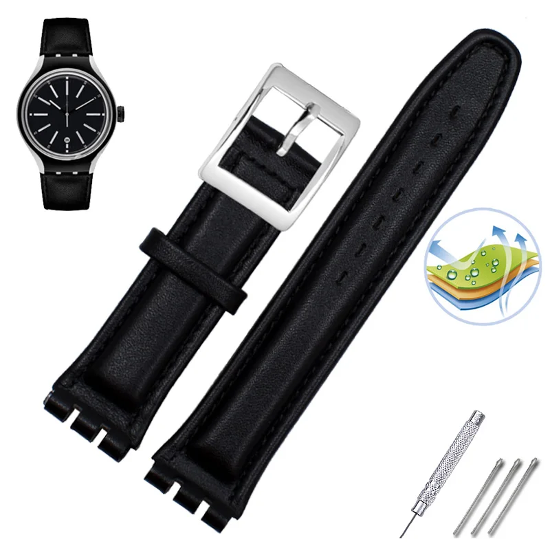 Premium Waterproof Genuine Leather Watch Strap - Black, Brown, White with Clasp