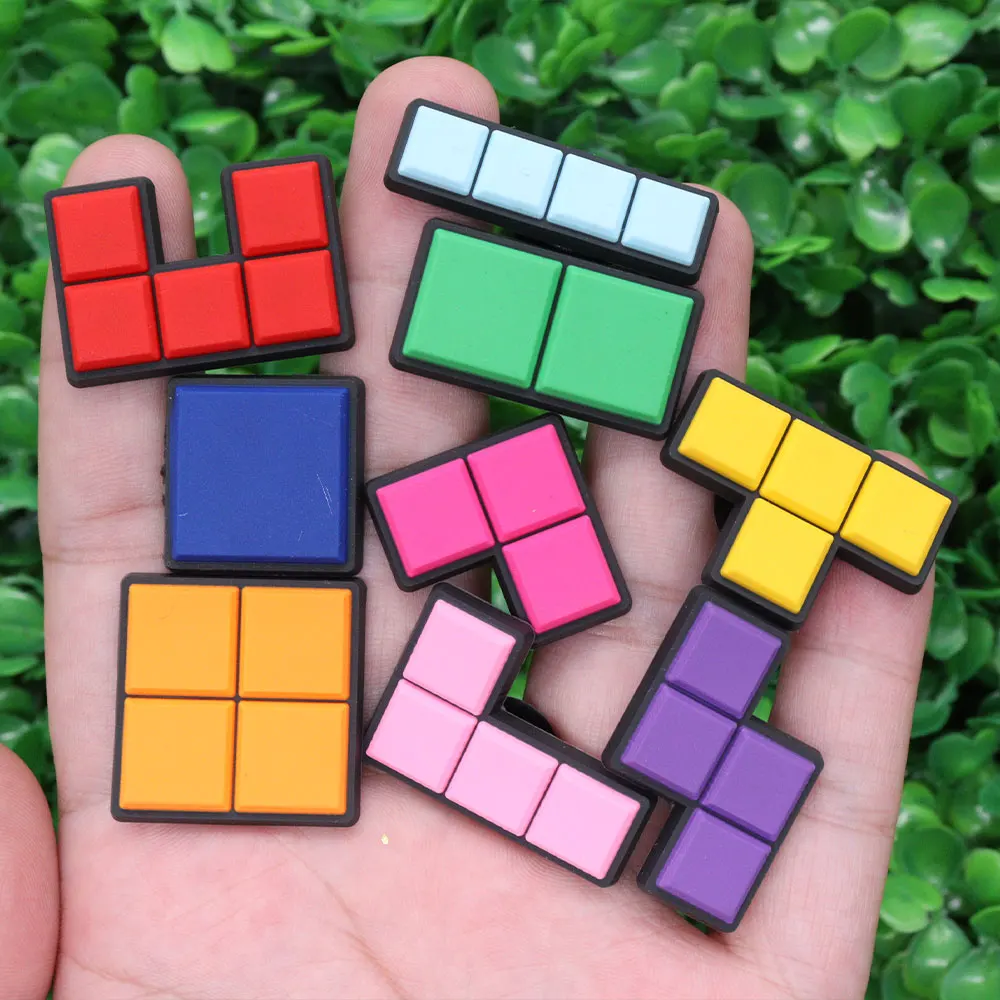 

1-9Pcs Colorful Block Square PVC Boys Girls Garden Shoe Buckle Charms Funny Clog Decorations DIY Phone Case Party Gifts