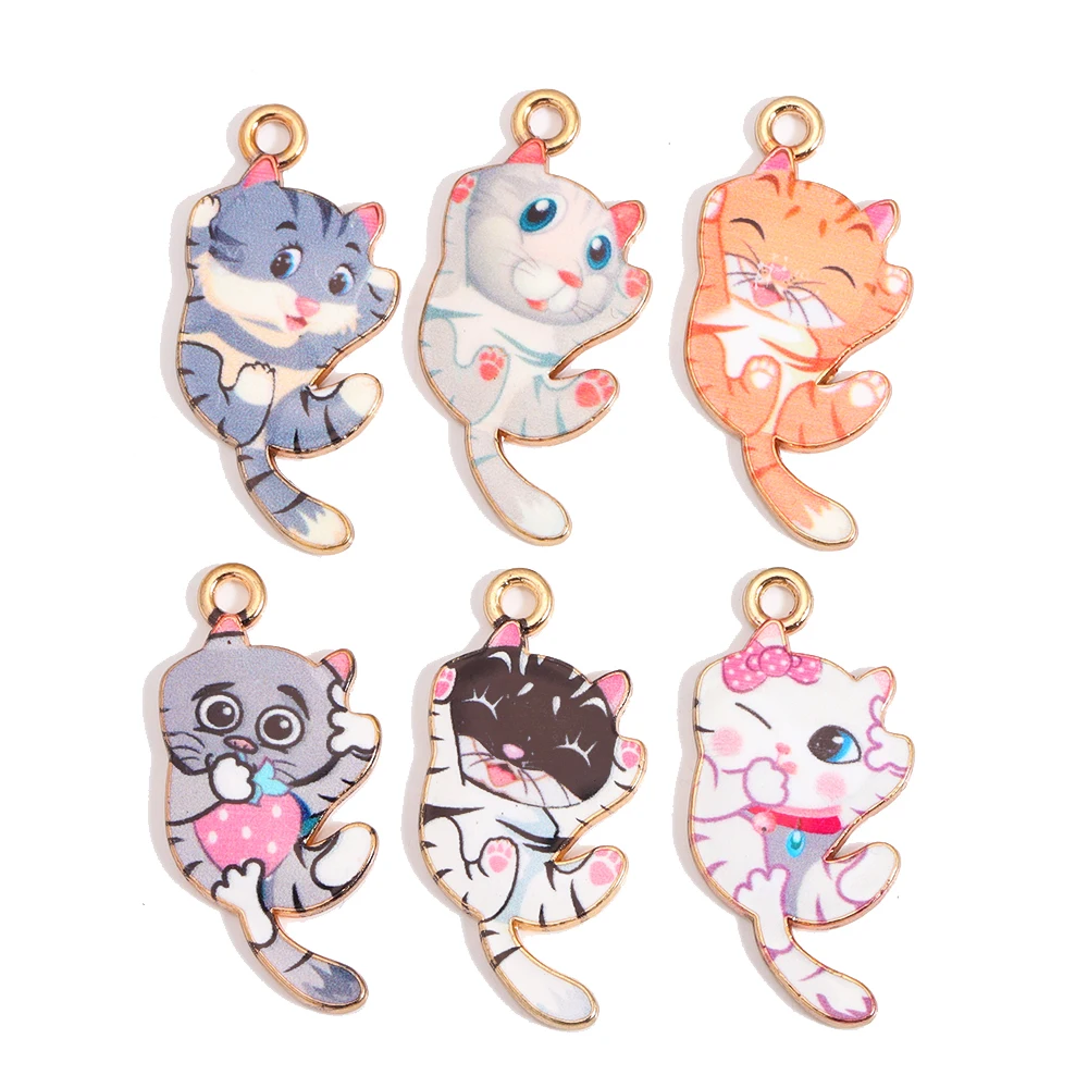Gemischt 10Pcs Multi-stil Herz Emaille Cartoon Nette Katze Charms Legierung Metall Tier Anhänger Für DIY Schmuck Machen zubehör – Detail 10