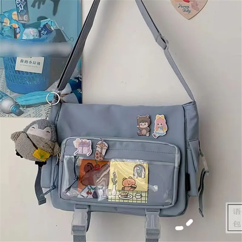 Large capacity student class crossbody canvas bag, women's versatile new Japanese Harajuku solid color mailman shoulder tote bag