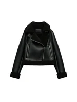 TRAF Women's Winter New Fashion Casual Jacket Jacket Thickened Warm Loose Fur One Coat Coat Long Sleeve Zip Retro Short Jacket 2