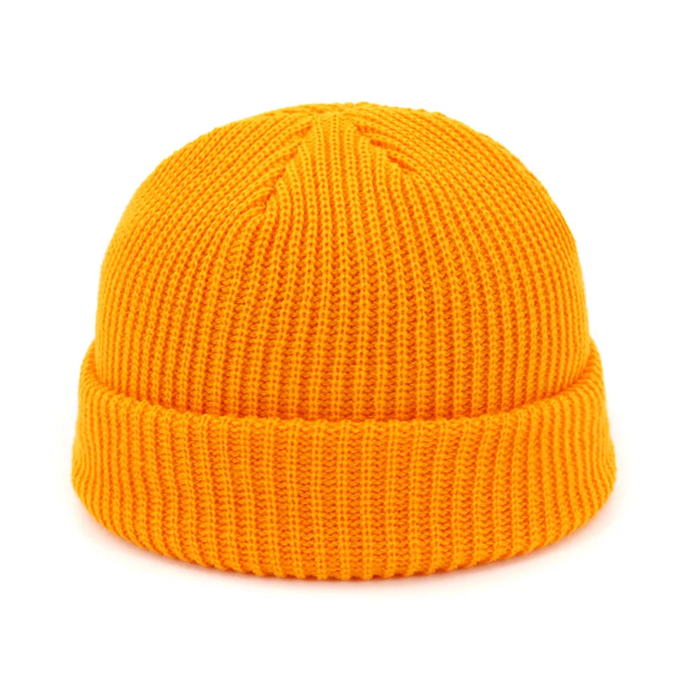 Unisex Retro Navy Solid Color Warm Knit Beanie with Roll-Up Edge