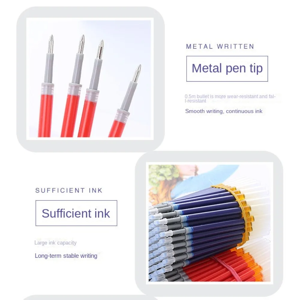 30pcs 유니버설 0.5mm 젤 펜 리필 학생 대용량 프레스 펜 펜 코어 블랙 블루 레드 총알 헤드 쓰기 도구