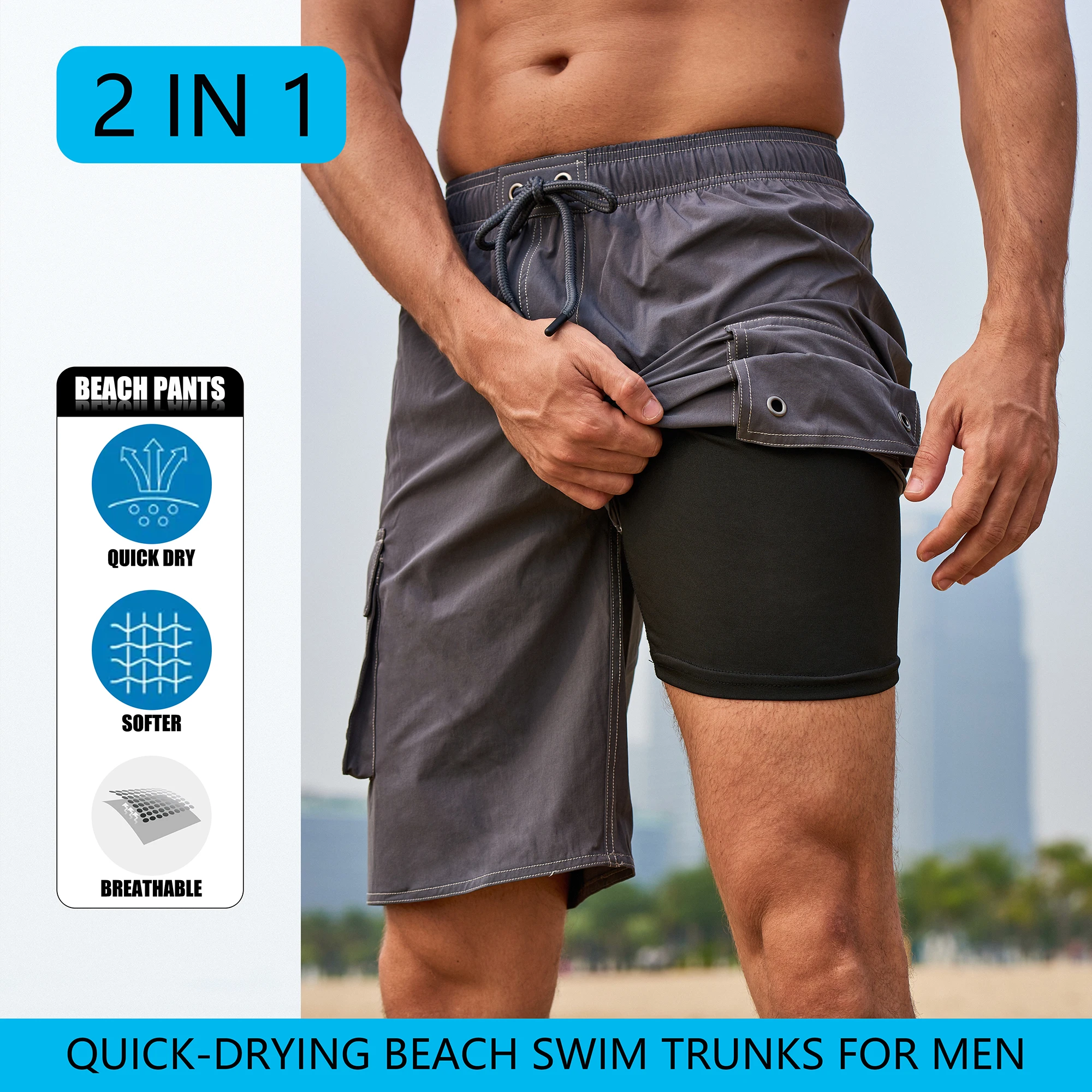 Men's shorts, fashionable vacation beach pants, 2024 summer new pants, men's casual large size, four corner milk silk lining, st 3