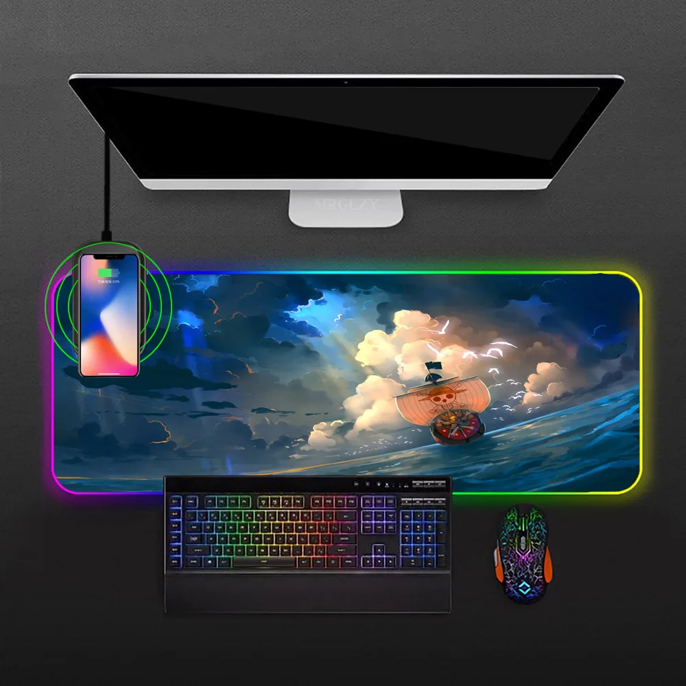 

New Function Wireless Charging Mouse Pad Anime Computer Table Mat Setup Gaming Gamer Carpet Rgb Luffy Backlit Mat Laptop Gaming