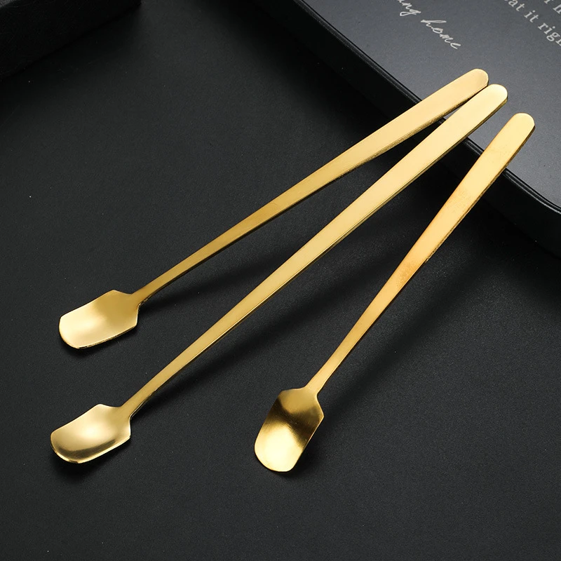 Stainless Steel Square Mini Teaspoon Long Handle Small Spoon Coffee Ice Cream Honey Mixing Spoons Tableware