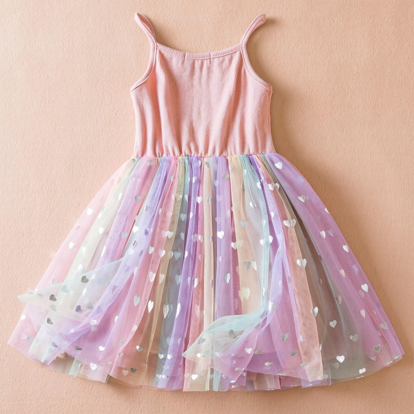 

Summer Girl'S Rainbow Princess Dress Mesh Dress Suspender Small Dress Dress Fashionable Women'S Dress Roupa Infantil Menina