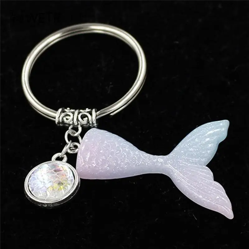Women's Mermaid Fish Scale Tail Pendant Keychain Key Ring Handbag Purse Decor_DM 
