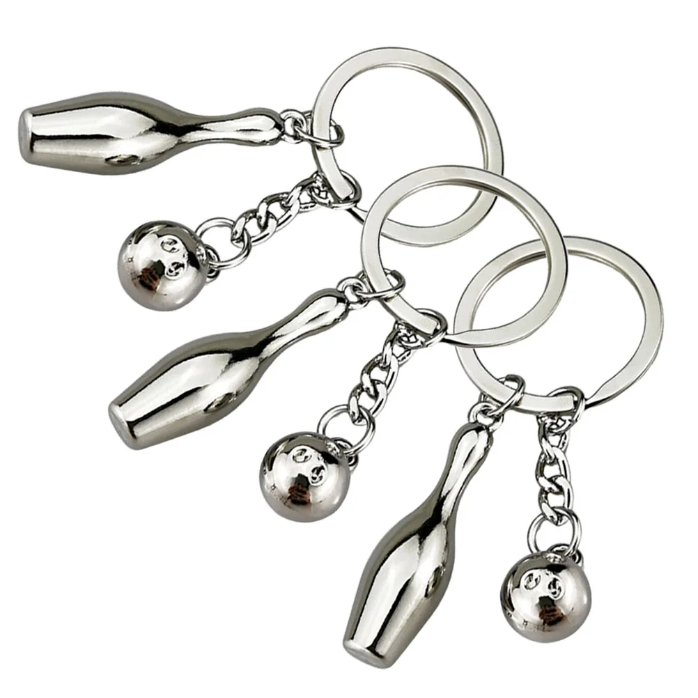 3 Pcs Bowling Keychain Car Fob Sports Keychains Mini Small Gift Decorative Zinc Alloy Shape