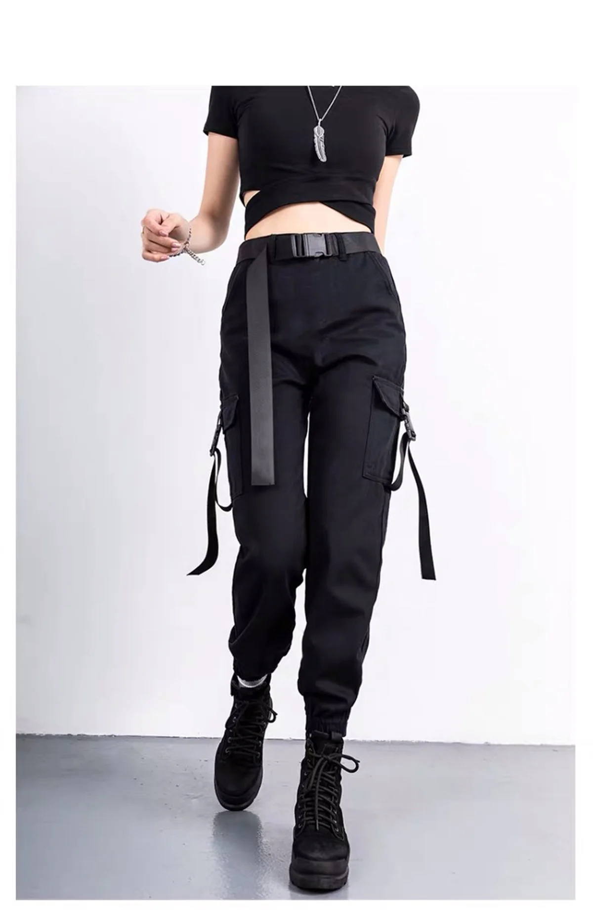 2025, modische Cargo-Hose für Damen, farblich abgestimmt, Knöchelband, Skateboard-Hose, schwarze Jogger, Damen-Jogginghose, Streetwear – Detail 3